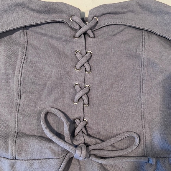 GREY BLUE KNIT STRAPLESS CORSET peplum TOP - Picture 3 of 4